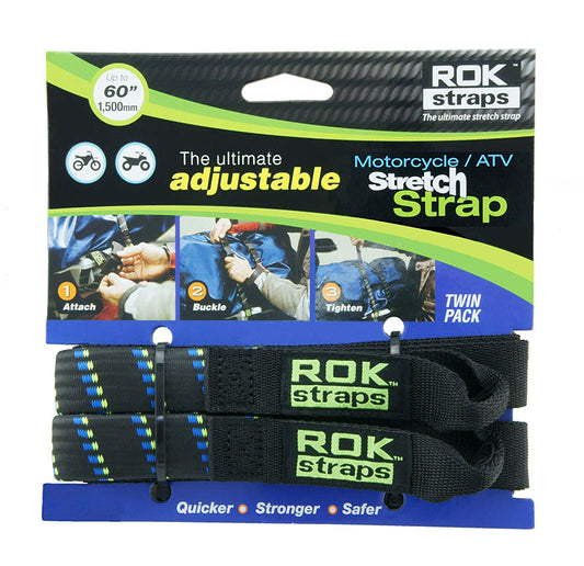 ROK Pack Straps 12 to 42 inch, black with blue and green