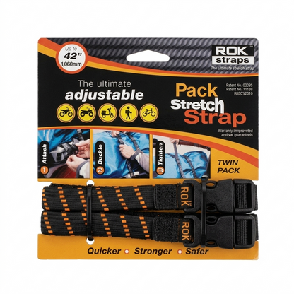 ROK Pack Straps | adjusts 300-1060 mm (12"-42") | Twin Pack (16 mm wide)