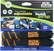 ROK Motorcycle Straps twin pack, black with orange stripe, front of pack